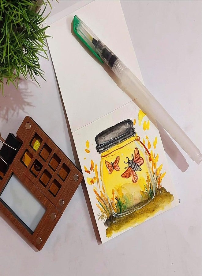 The Crafthives Compact Travel Watercolor Painting Kit | Mini Wooden Palette with Watercolor Tubes, Brush Pen, Sketchbook & Clip | Portable Art Set for Artists & Hobbyists, with color | For kids and Adults - Image 3